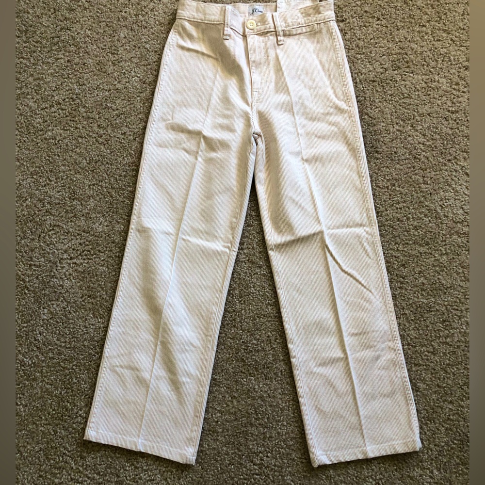 J. Crew Slim Wide Leg pants, ivory/tan pinstripe, size 26T, inseam 28” - Picture 3 of 4